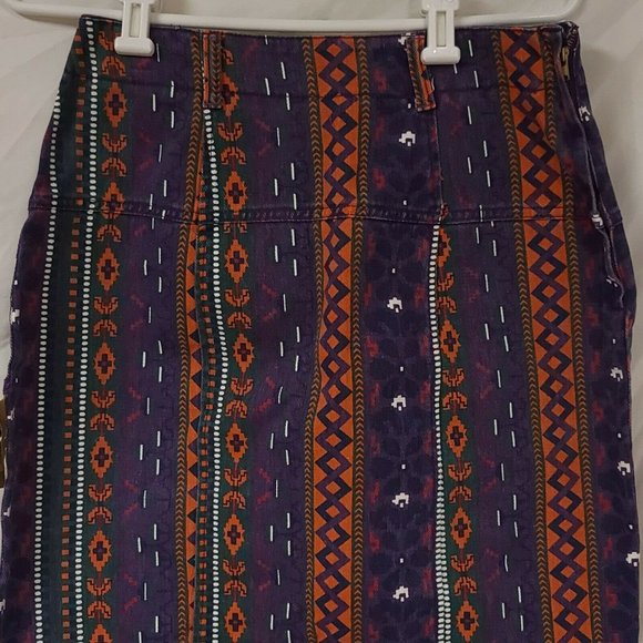 Vtg Red Rover Womens W28 x L19 Multicolor Rodeo Aztec Pattern Denim Short Skirt - Picture 10 of 12